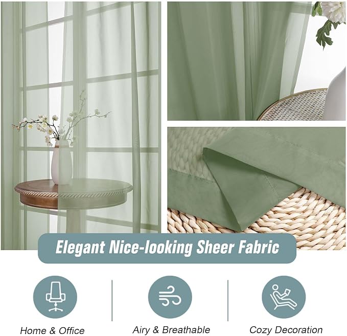 Extra Wide Sage Green Sheer Curtains 120 Inches Long, Extra Long Light - Image 4