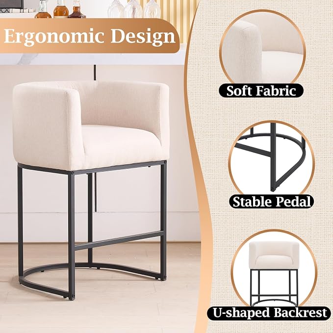 ClinQ 26" H Counter Height Bar Stools Set of 6, Modern Barrel Counter Stools - Image 3