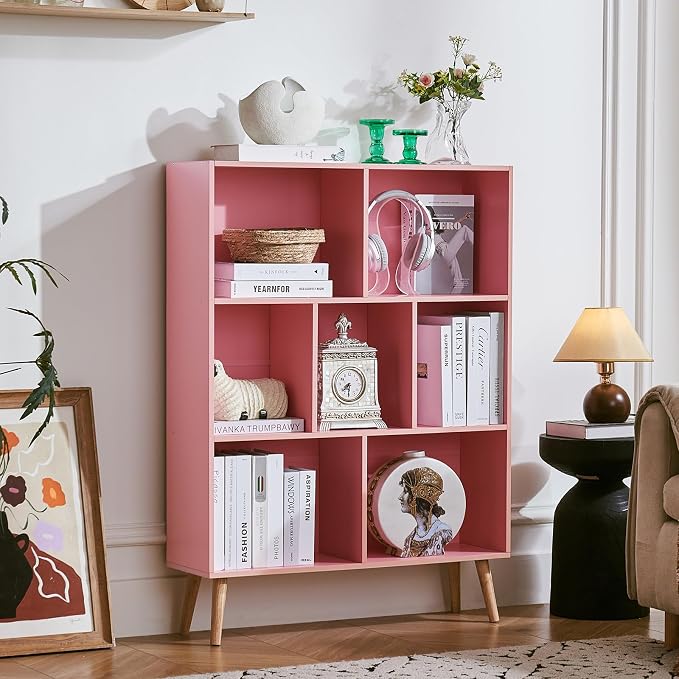 LEYAOYAO Cube Bookshelf 3 Tier Mid-Century Light Pink Modern Bookcase - Image 4