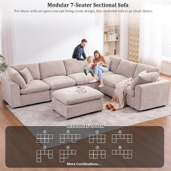 Oversized Modular Sectional Sofa Couch, Large 7 Seater Corner Sofa Modern U - Image 3