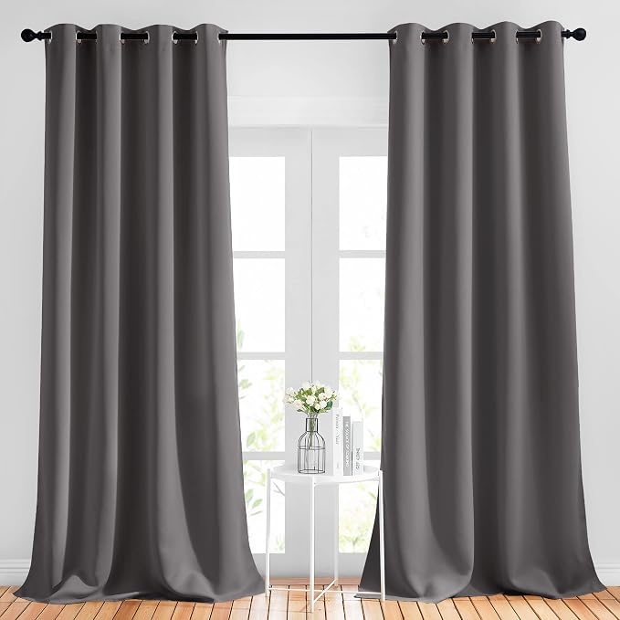 NICETOWN Grey Bedroom Curtains Blackout 96 inches Long, Grommet Energy Saving by NICETOWN