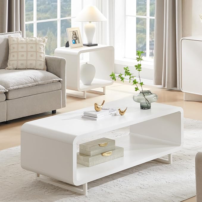 IFGET 48" Modern Coffee Table, 2-Tier Minimalist Center Table - Image 3