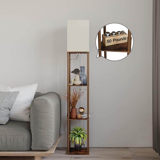 SUNMORY Floor Lamp with Shelves, Modern Square Standing Lamp with 3 Color - Image 3