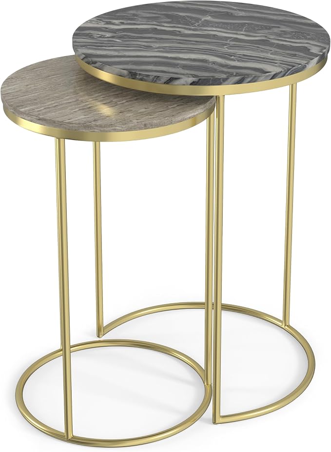 SIMPLIHOME Ashley Nesting Tables Set – 16 inch Wide Genuine Marble Top Metal - Image 6