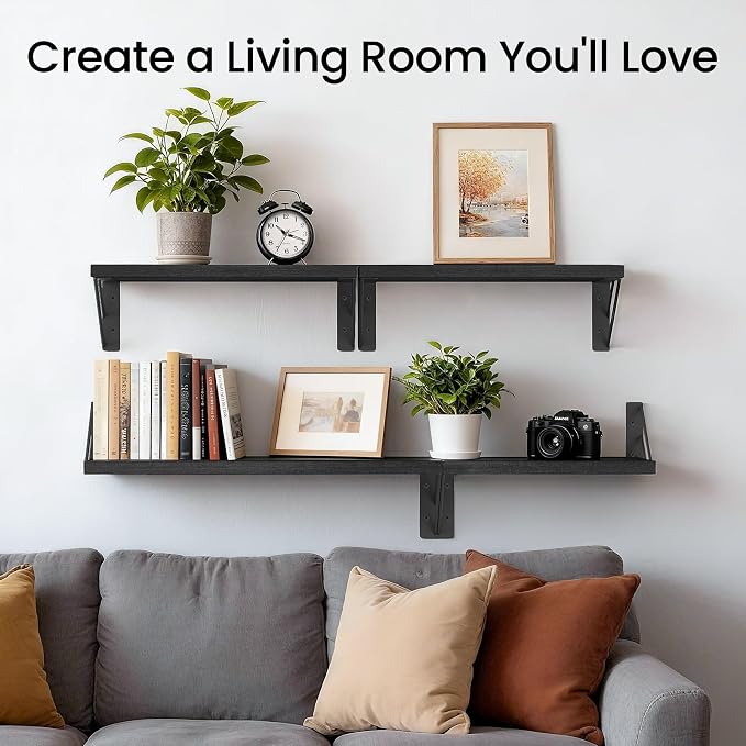 BAYKA Wall Mounted Floating Bathroom Shelves, Wood Floating Wall Shelf - Image 3