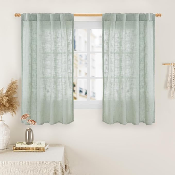 LAMIT Small Window Linen Curtains 45 Inch Length, Light Filtering Panels Back by LAMIT