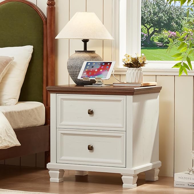 SAVOR LIFE Farmhouse Nightstand Set of 2, Rustic Low Nightstands - Image 6
