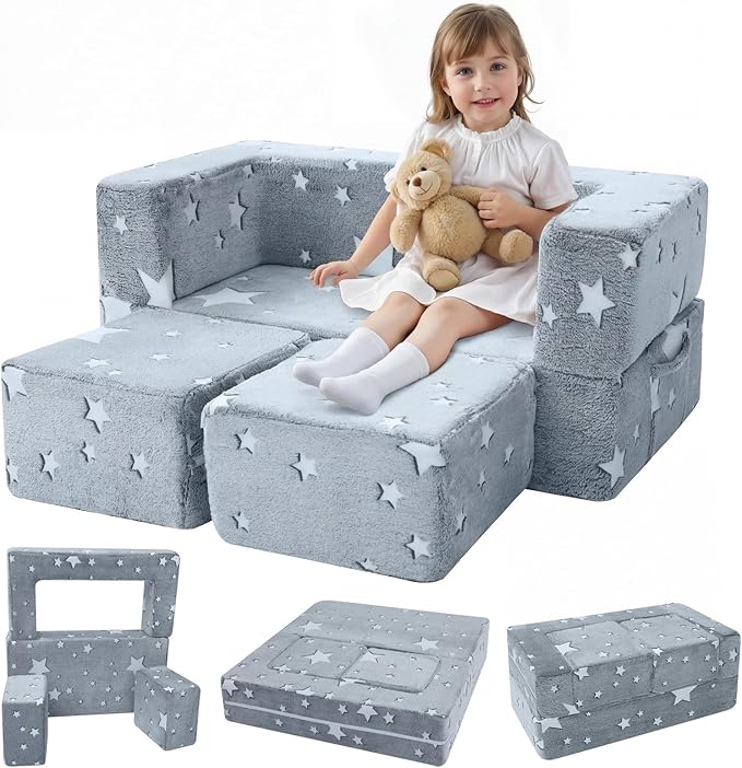 MeMoreCool Modular Kids Play Couch Sofa – Glow-in-the-Dark Star Design by MeMoreCool