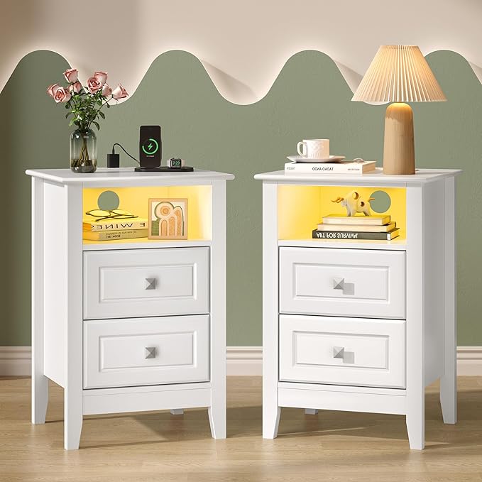 Bonnlo White Nightstand Set of 2 by Bonnlo