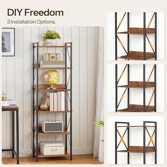 HOOBRO Bookshelf, 6-Tier Industrial Bookcase, Book Shelf Storage Organizer - Image 7