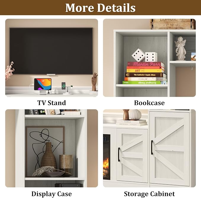 103" Fireplace TV Stand with 40" Electric Fireplace, Farmhouse TV Stand with - Image 8