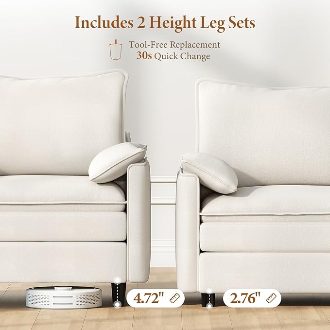 Vesgantti 108" U Shaped Sectional Couch, Comfy Cloud Modular Sectional Sofa - Image 3