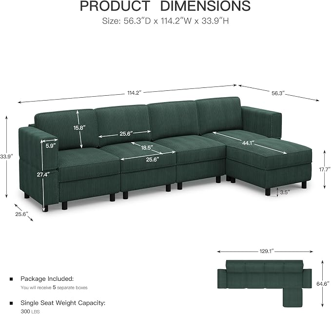 Belffin 5 Seats L Shaped Sectional Couch - Image 2