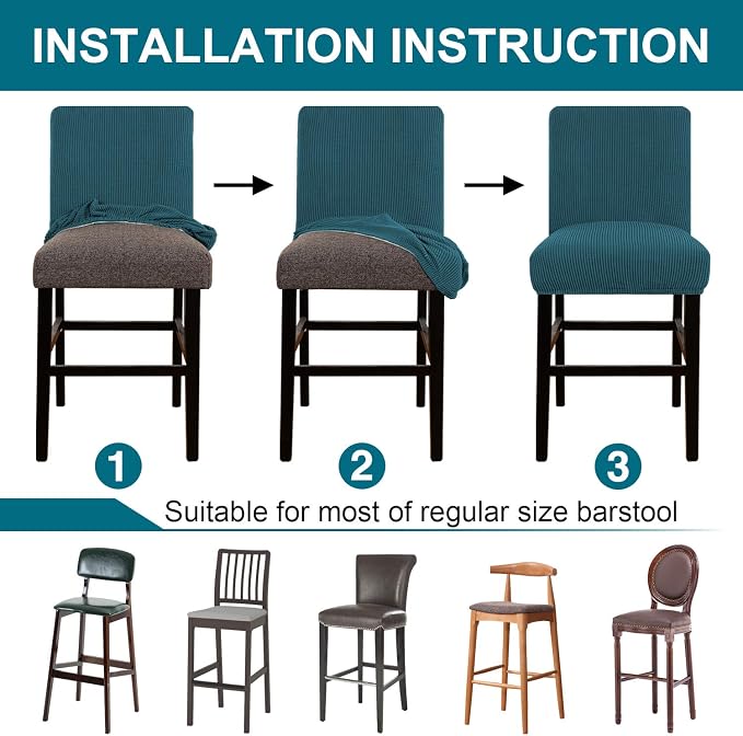 Turquoize Stretch Bar Stool Cover Counter Stool Pub Chair Slipcover - Image 7