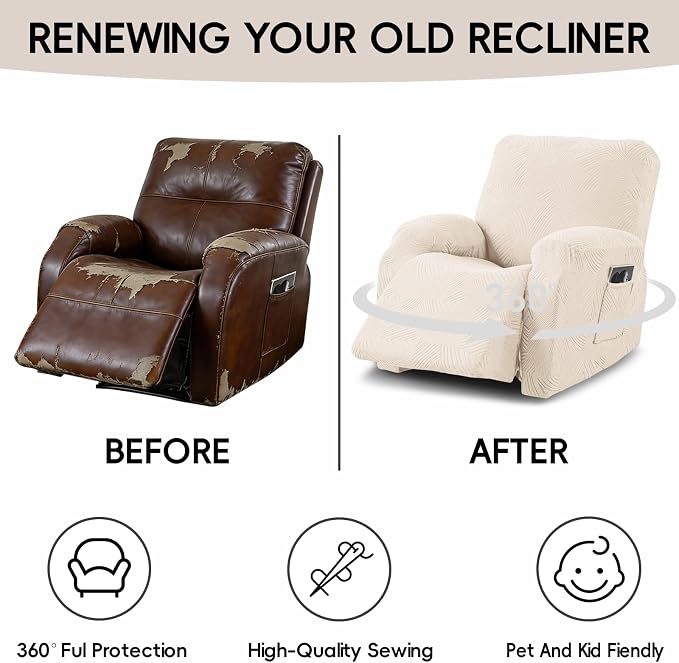 Recliner Chair Covers, 4-Piece Stretch Geometric Strokes Jacquard Reclining - Image 6