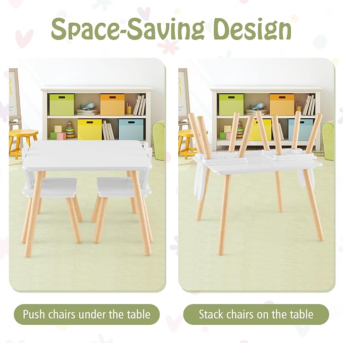 Costzon Kids Table and Chair Set, 3 Pieces Wooden Activity Table & 2 Rabbit - Image 8