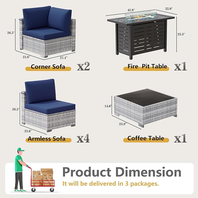 LOUVIXA 8 Piece Outdoor Patio Furniture Set, Outdoor Sectional Sofa - Image 2