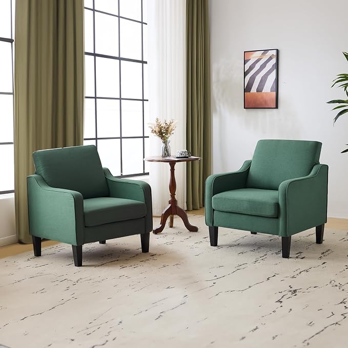VINGLI Mid-Century Modern Accent Chairs Set of 2 Living Room Chairs Dark Green by VINGLI