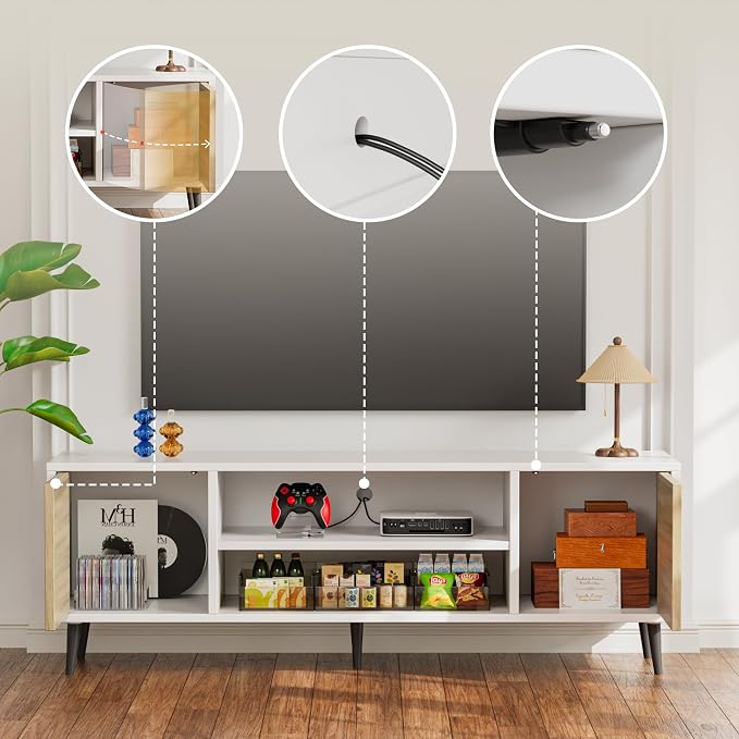JUMMICO TV Stand for 65 Inch TV, Mid Century Modern TV Stand, Entertainment - Image 2