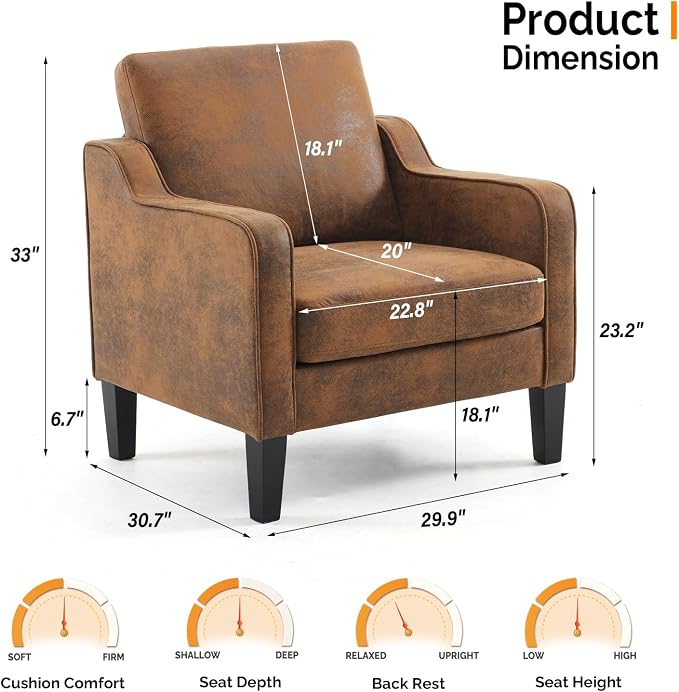 VINGLI Accent Chairs Set of 2 Living Room Chairs Rustic Reading Chair - Image 2