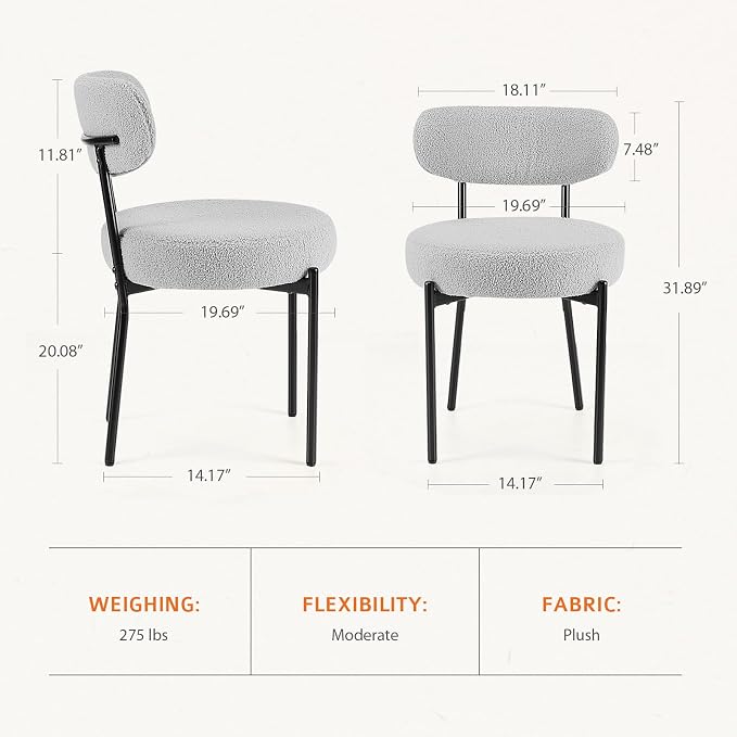 Sweetcrispy Dining Chairs Set of 4, Boucle Upholstered Modern Mid Century Round - Image 2