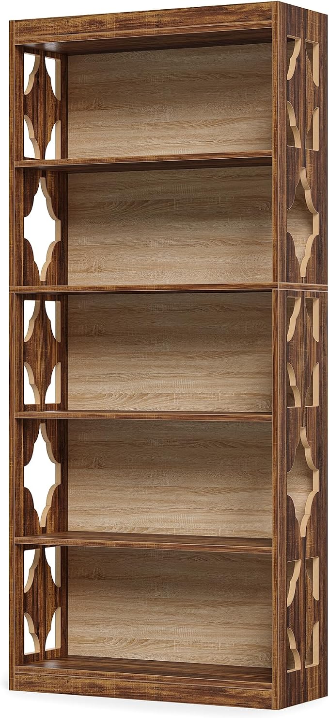 LITTLE TREE 69.9" Vintage Bookshelf, 5-Tier Tall Bookshelves, Cutout Design - Image 8