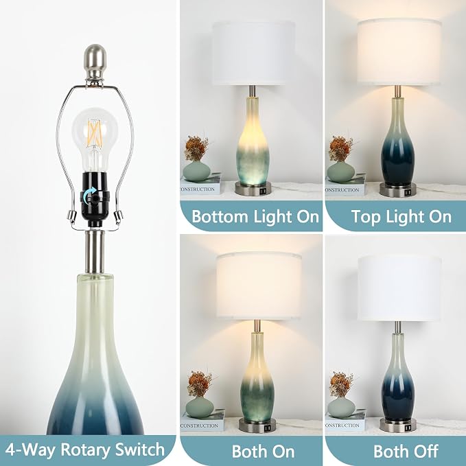 BesLowe 26in Tall Glass Table Lamps Set of 2 - Image 4