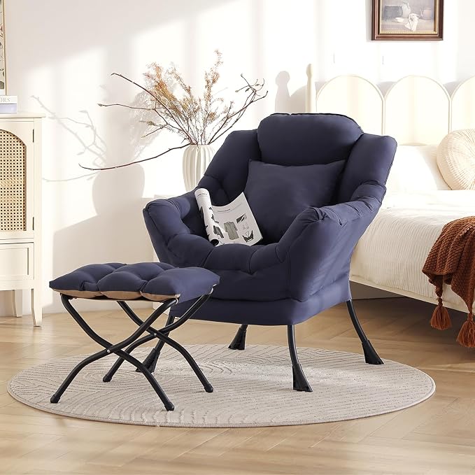 Lazy Chair with Ottoman, Large Accent Chair with Ottoman and a Throw Pillow by HomeEastllyHome