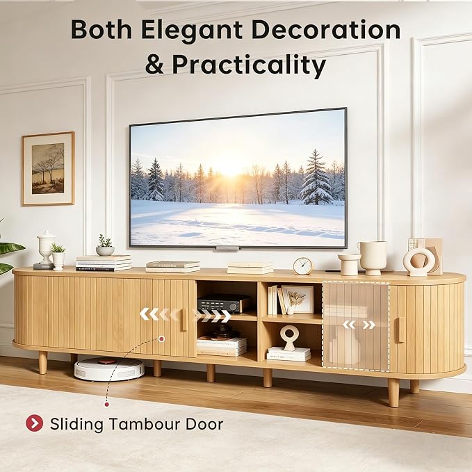 80" Mid Century Modern TV Stand, Wood TV Consoles - Image 4