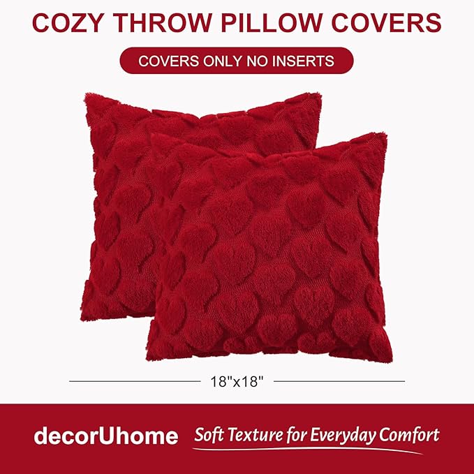 decorUhome Valentine’s Day Soft Plush Throw Pillow Covers 20x20 Inch Set of 2 - Image 6