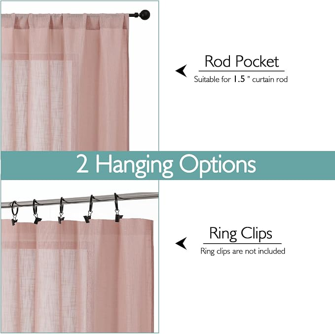 Chyhomenyc Rose Pink Semi Sheer Curtains 36 Inch Length, Light Filtering Faux - Image 4