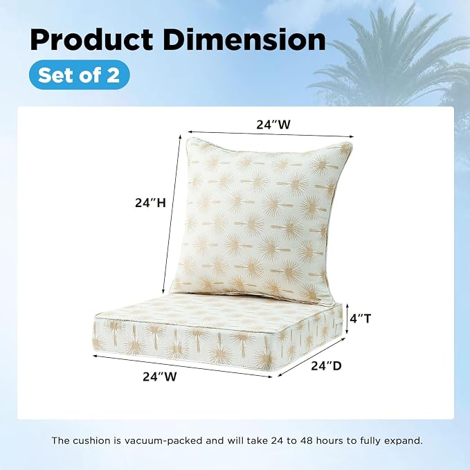 Outdoor Deep Seat & Back Cushion Set, 24 x 24 Inch Water Repellent and Fade - Image 2