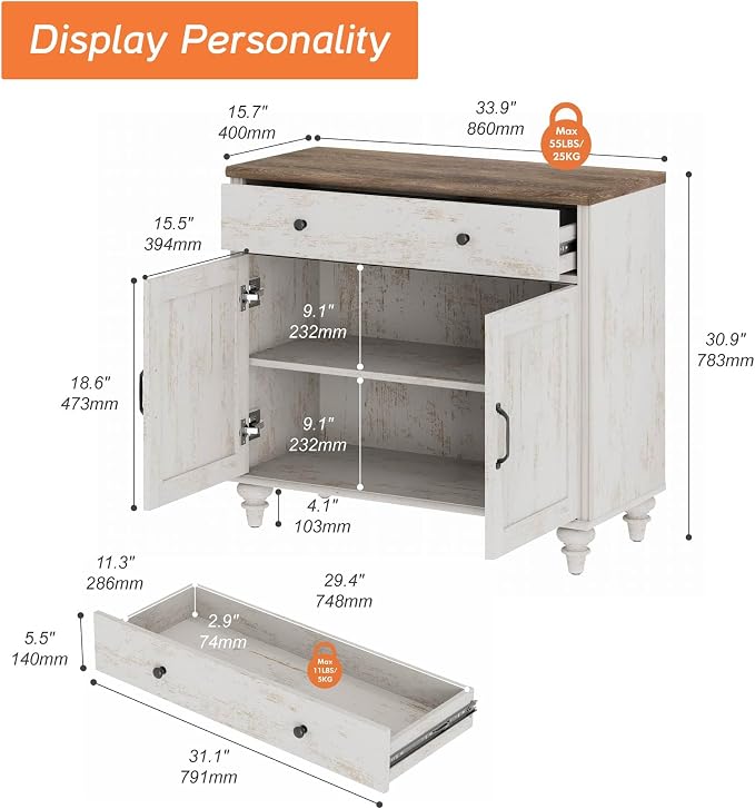 WAMPAT Farmhouse TV Stand for TVs Up to 43 inch, Wood Universal TV Stand - Image 3