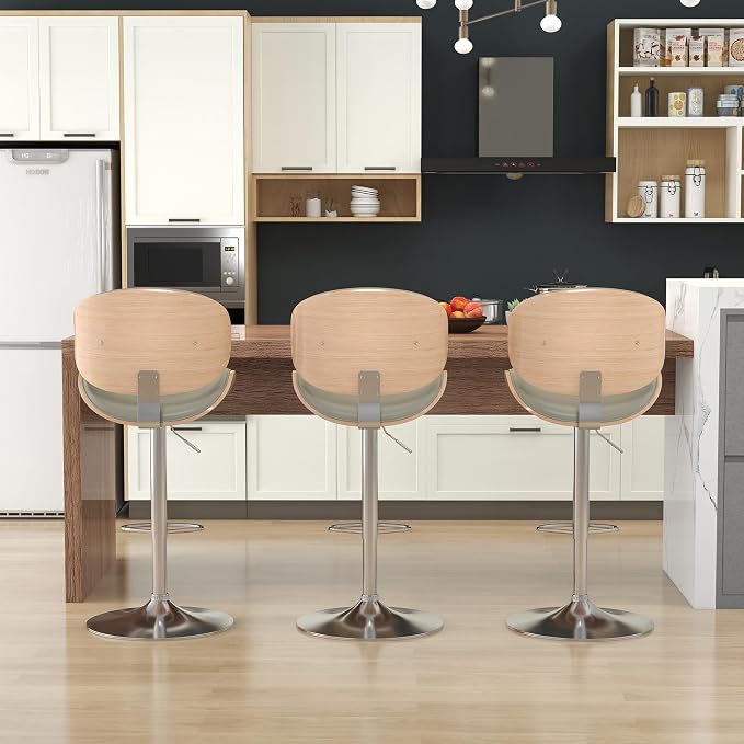 KCC Bar Stools Set of 3, Swivel Adjustable Height Barstools, PU Leather - Image 7