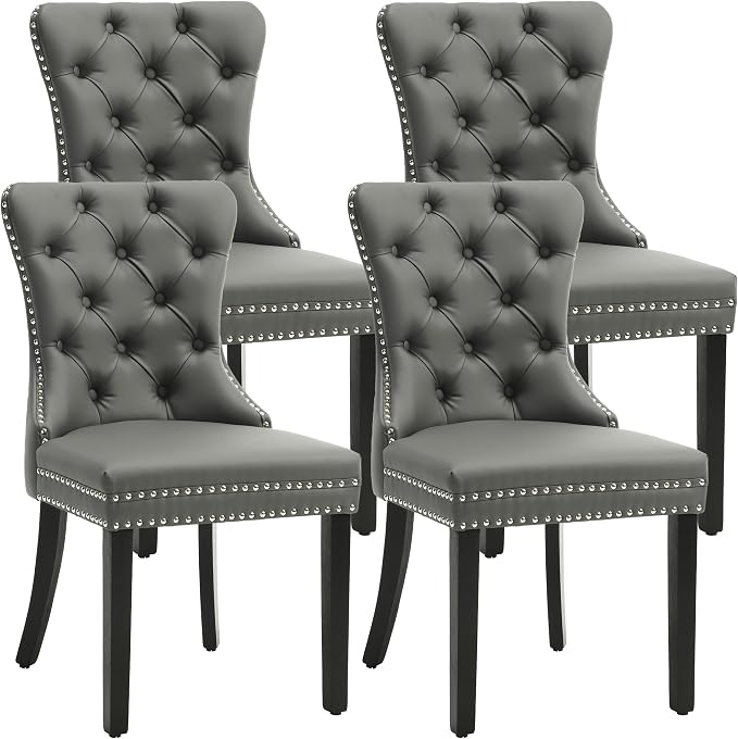 KCC Faux Leather Dining Chairs Set of 4, Upholstered High-end Tufted Dining by KCC
