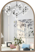 Antique Gold Arched Wall Mirror 20"x30", Ornate Beaded Metal Frame Bathroom by Wemily