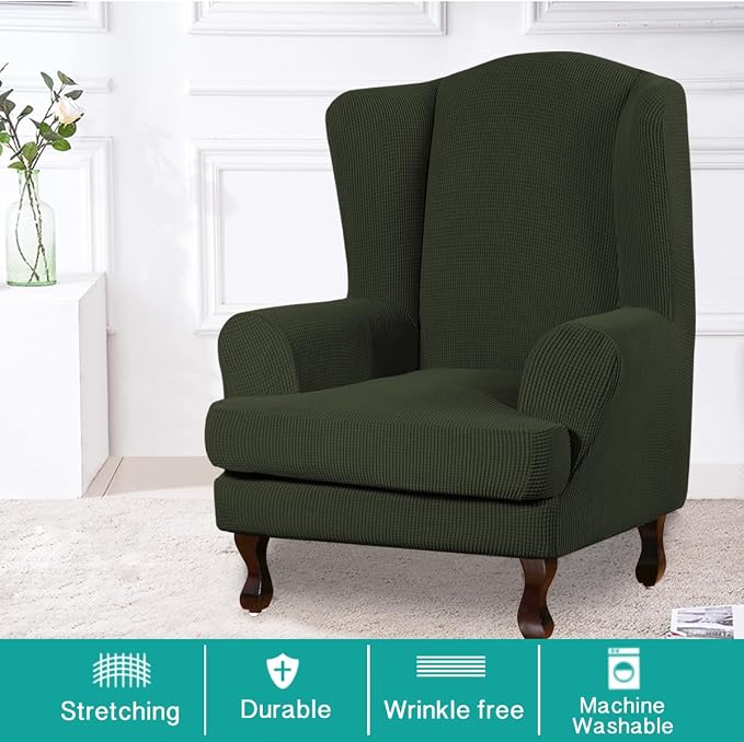 Turquoize Wingback Chair Covers 2 Piece Wing Chair Slipcover Stretch Slipcovers - Image 2