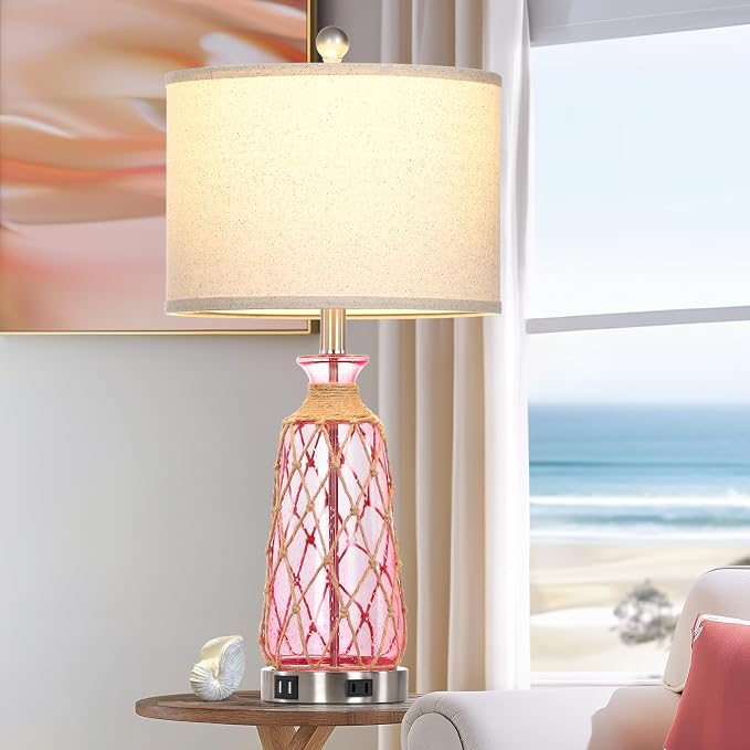 Ruzectt 25.5" Coastal Glass Table Lamps Set of 2, 3-Way Dimmable Touch Control - Image 6