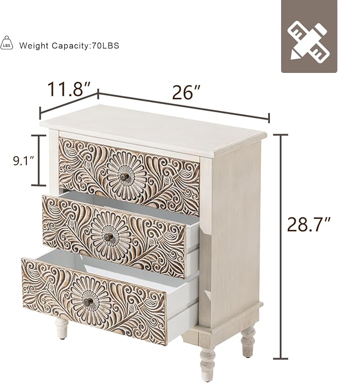 HOMPUS Farmhouse 3-Drawer Dresser - Image 2