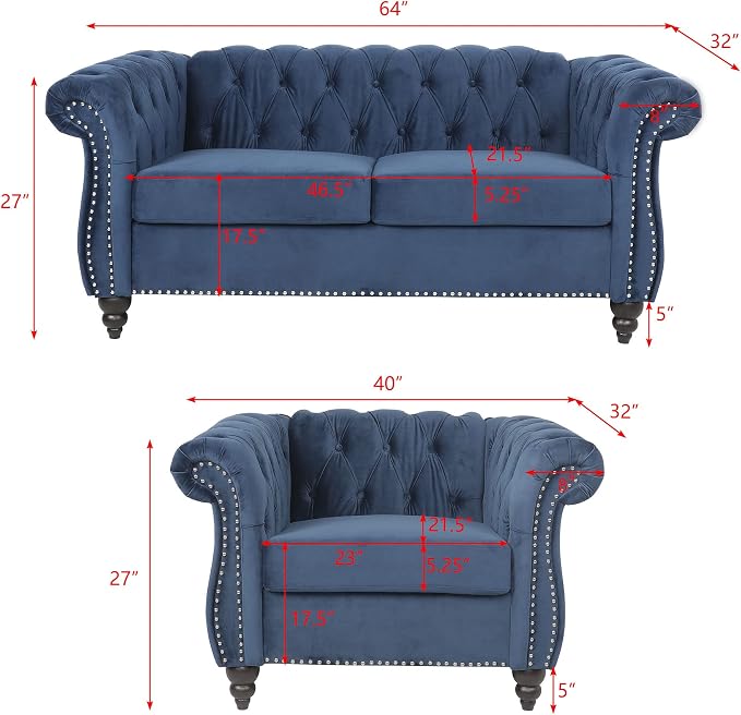 RARZOE 2 Pieces of Living Room Furniture Sofa Sets, Modern Contemporary Tufted - Image 2