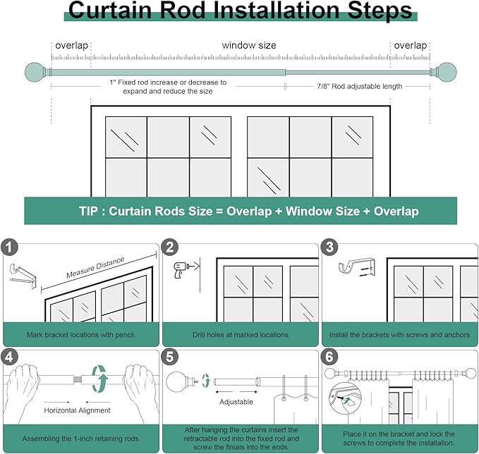 QDWIS Boho Wood Curtain Rods for Windows 28 to 48 inch, Rustic Decorative - Image 7