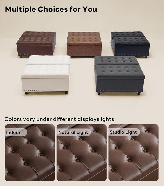 Tbfit Large Square Storage Ottoman Bench, Tufted Upholstered Coffee Table - Image 6