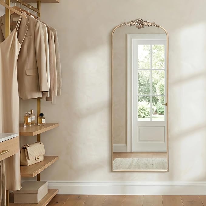 Besdomus Arched Mirror Full Length: 21"x56" French Champagne Gold Vintage Full - Image 3