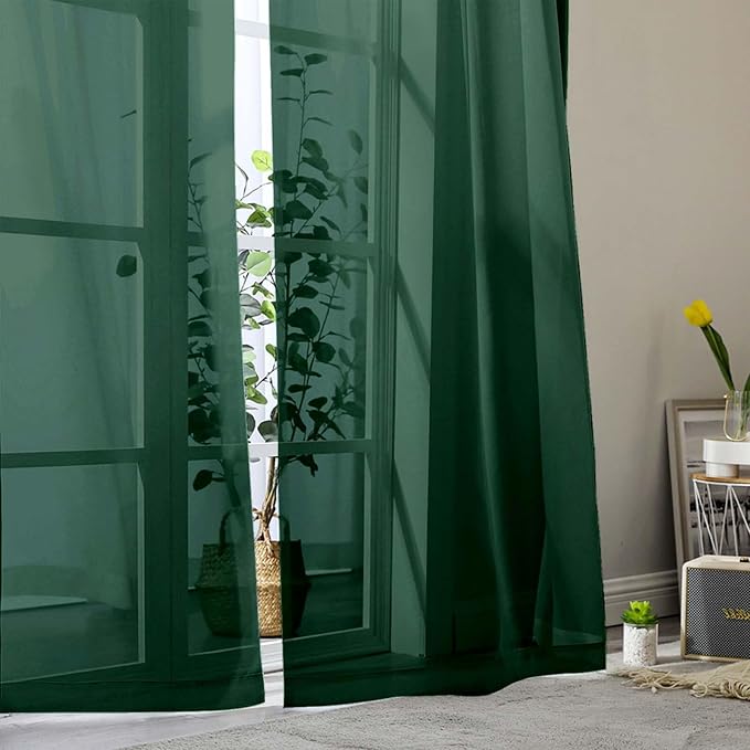 Hunter Green Sheer Curtains for Bedroom Living Room 45 Inch Length 2 Panels - Image 8