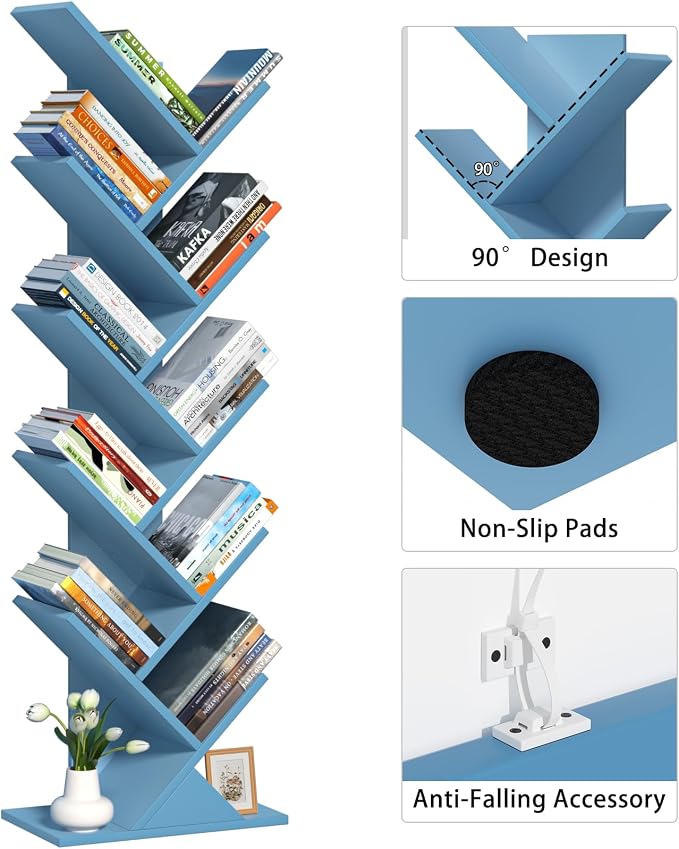 SHEEPAM 10 Tier Tree Book Shelf, Floor Standing Wood Bookshelf - Image 5
