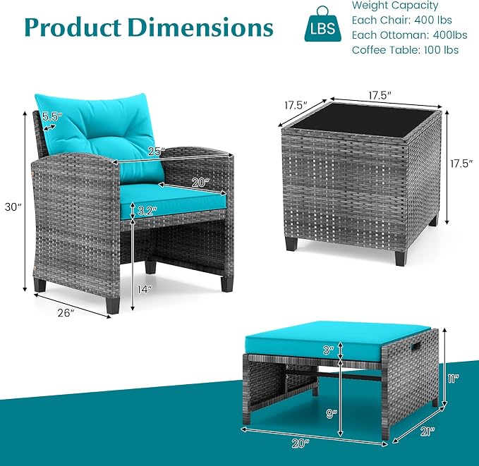 Tangkula 5 Pieces Patio Conversation Set, PE Wicker Rattan Outdoor Furniture Set - Image 9