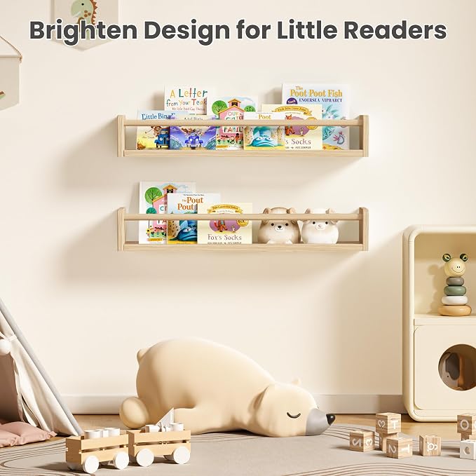 upsimples 2 Pack Nursery Book Shelves, 23.6 Inch Floating Bookshelves - Image 7