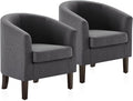 BELLEZE Living Room Chairs Set of 2, Linen Round Accent Barrel Chairs, Club Tub by BELLEZE