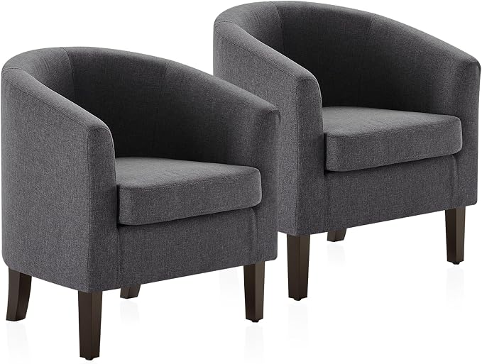 BELLEZE Living Room Chairs Set of 2, Linen Round Accent Barrel Chairs, Club Tub by BELLEZE