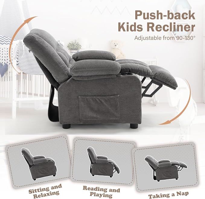 BOSMILLER Kids Recliner Chair， Push Back Toddler Recliner - Image 3